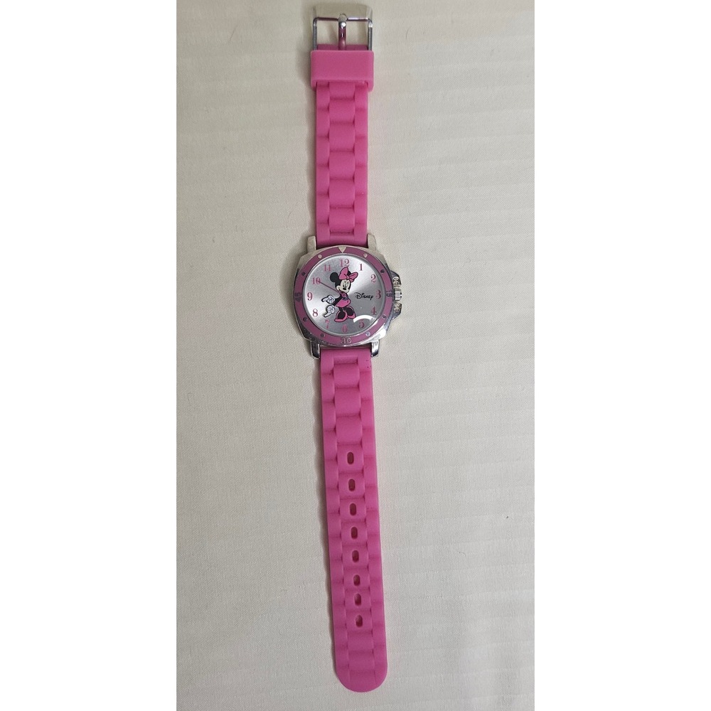 Disney Minnie Mouse Kids Watch Pink Silicone Strap Accutime MN1046 Silver Dial - Picture 3 of 3